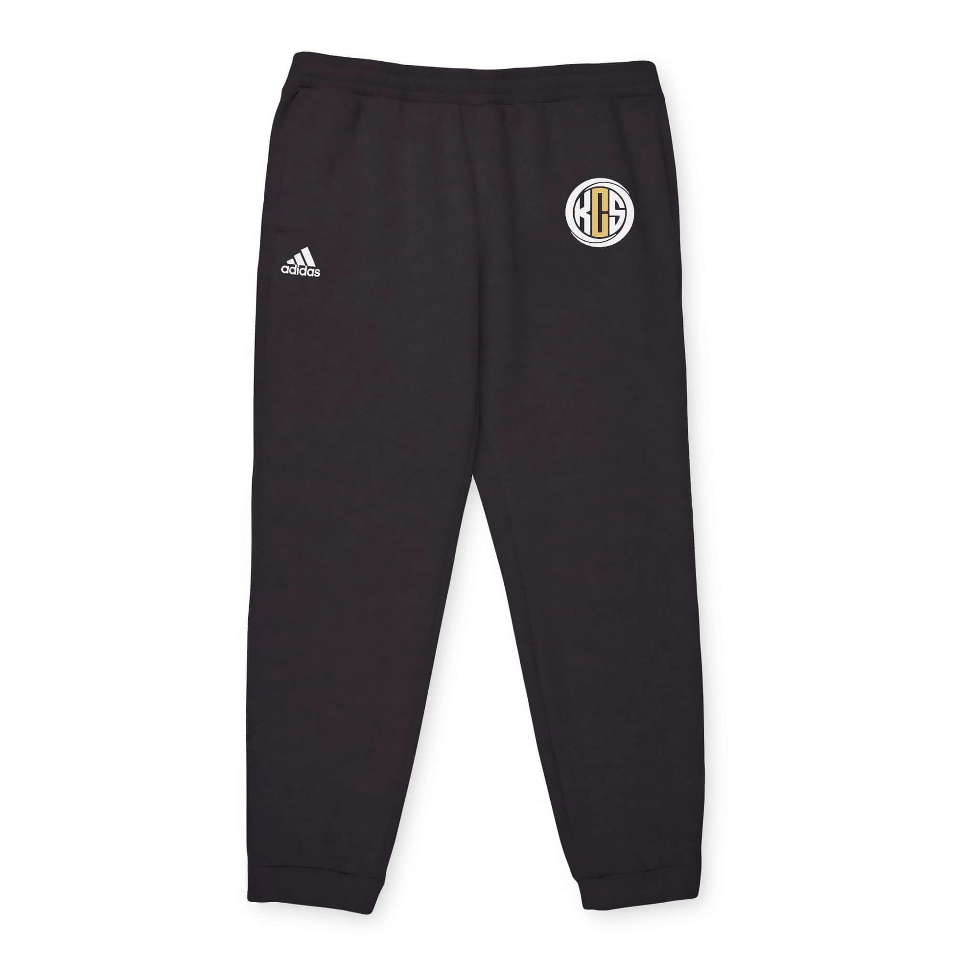 KCS x Adidas jogger pants featuring logo, stylish black design, ideal for casual wear and sports.