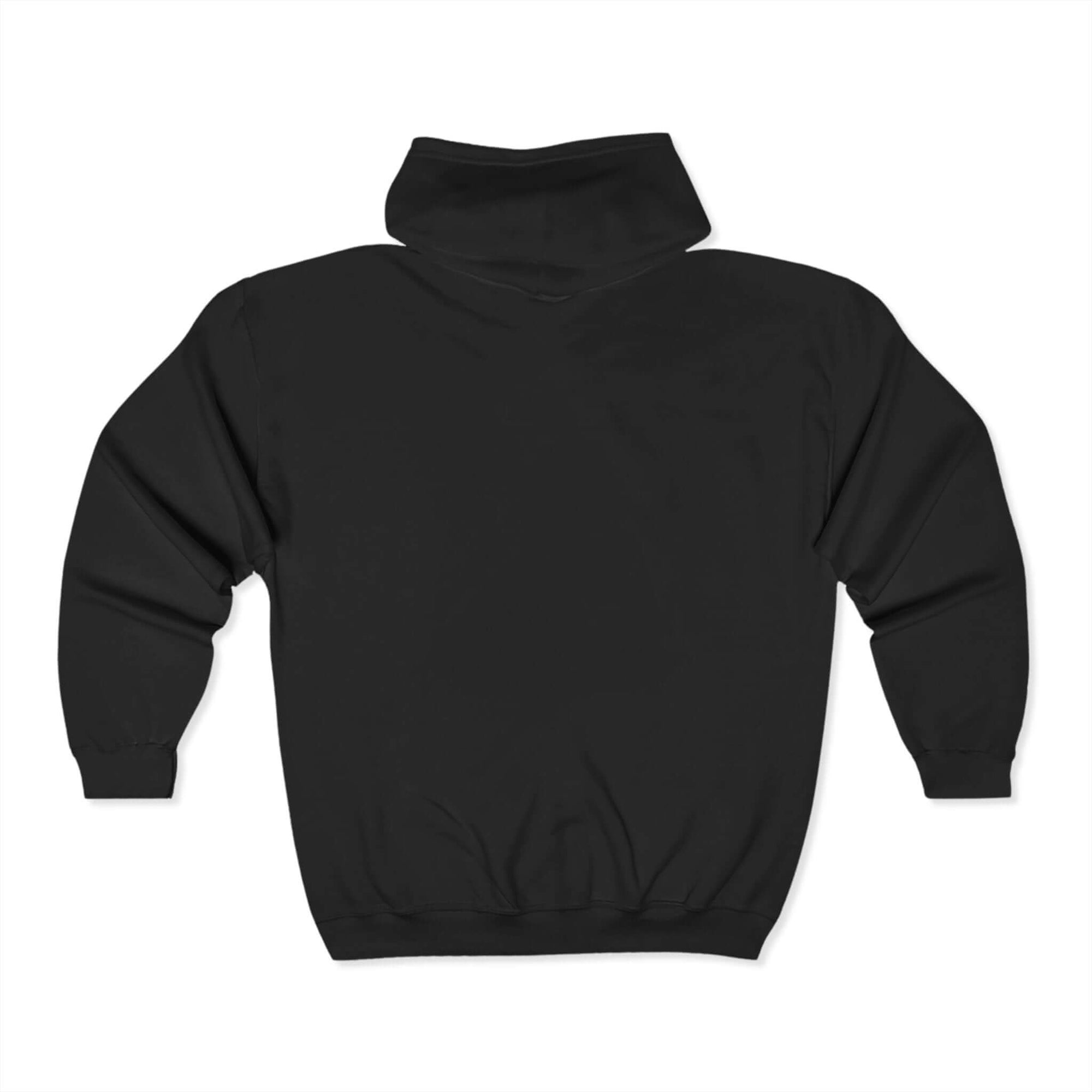 Back view of a black KCS logo zip up hoodie, lightweight and perfect for casual wear.