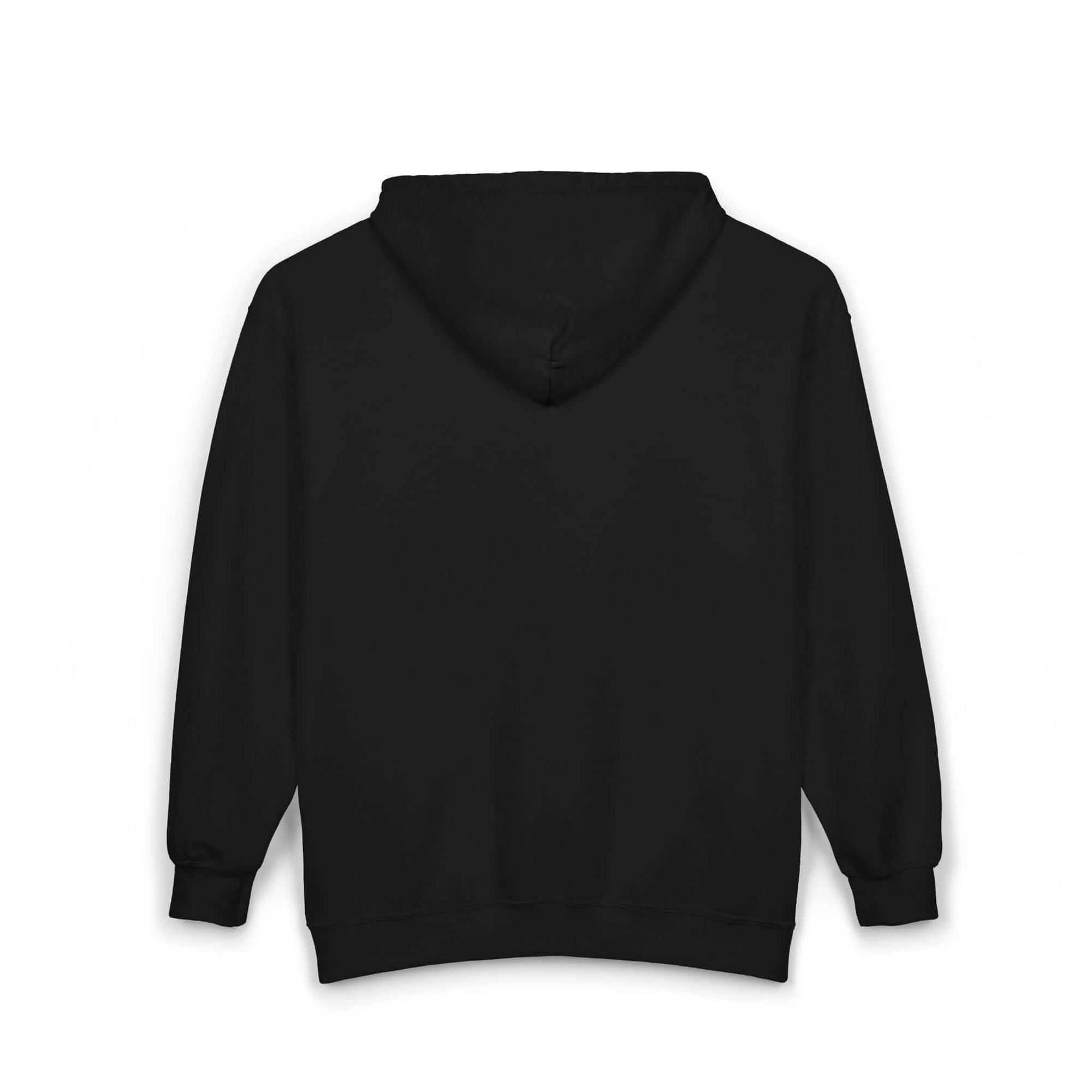 Back view of a black KCS logo zip up hoodie, lightweight and stylish for casual wear.