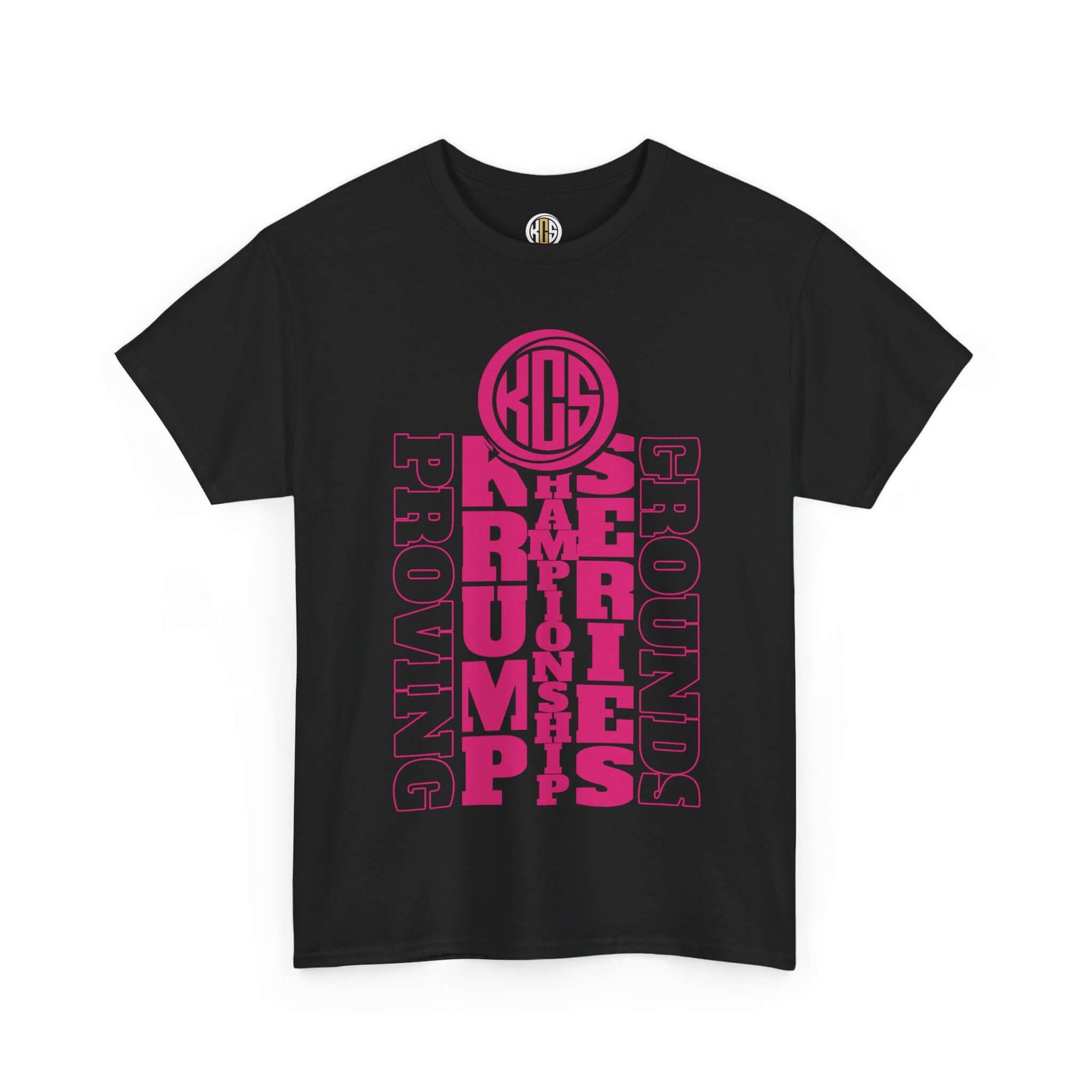 KCS Proving Grounds women's tee in black with pink graphic design featuring the Krump Championship Series logo.